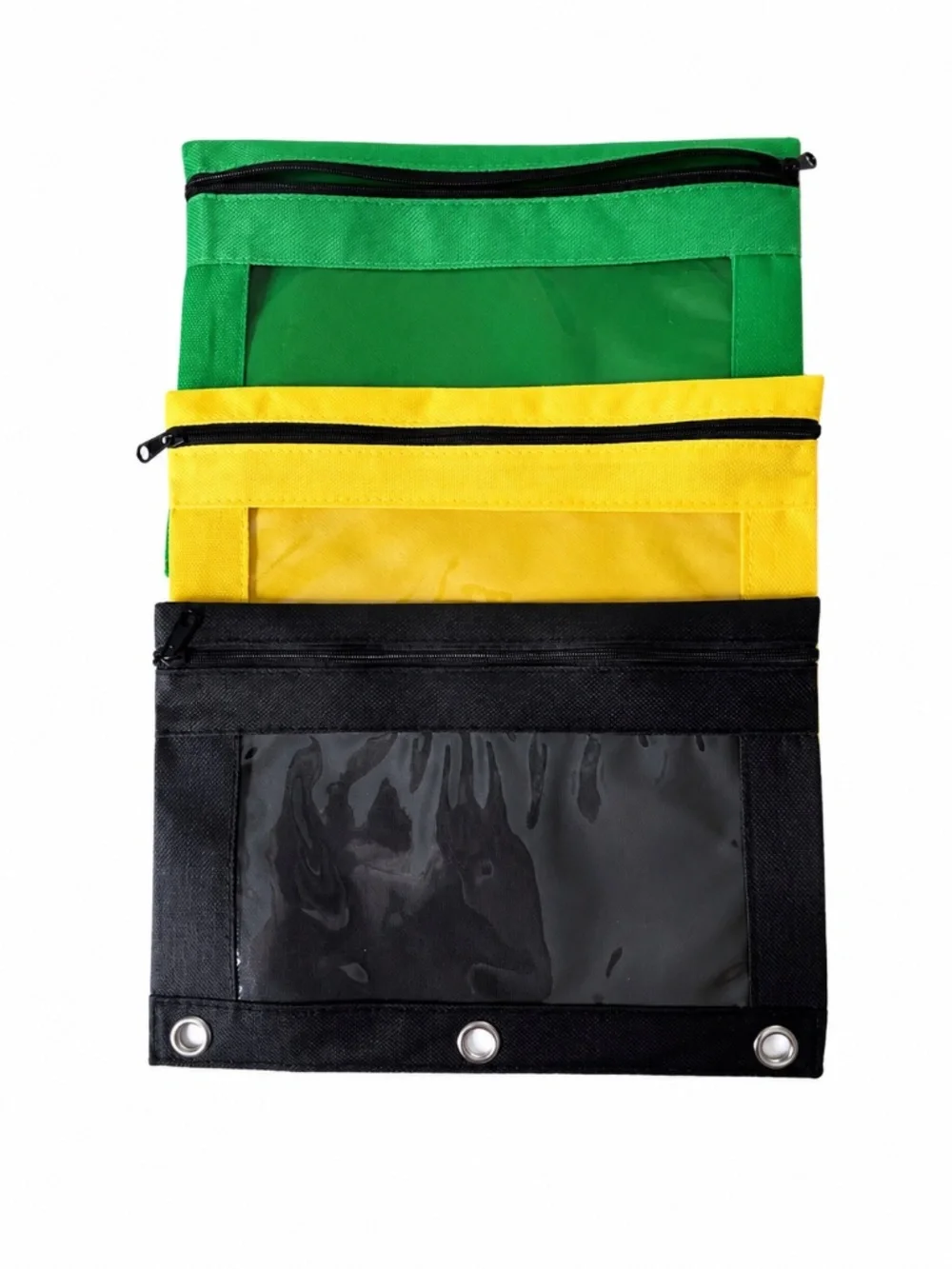 3-Pack Zippered Binder Pencil Pouches with Clear Window